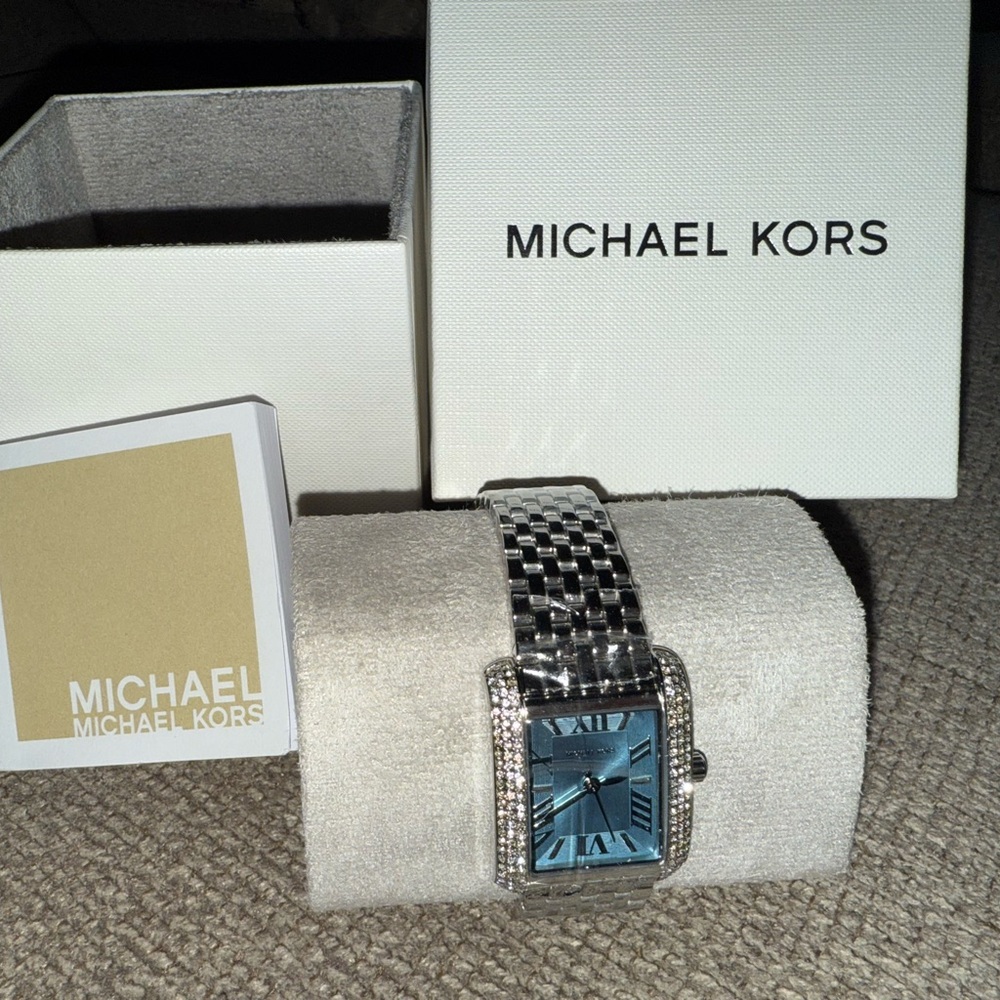 Michael Kors Silver Watch with Blue Roman Numeral Dial